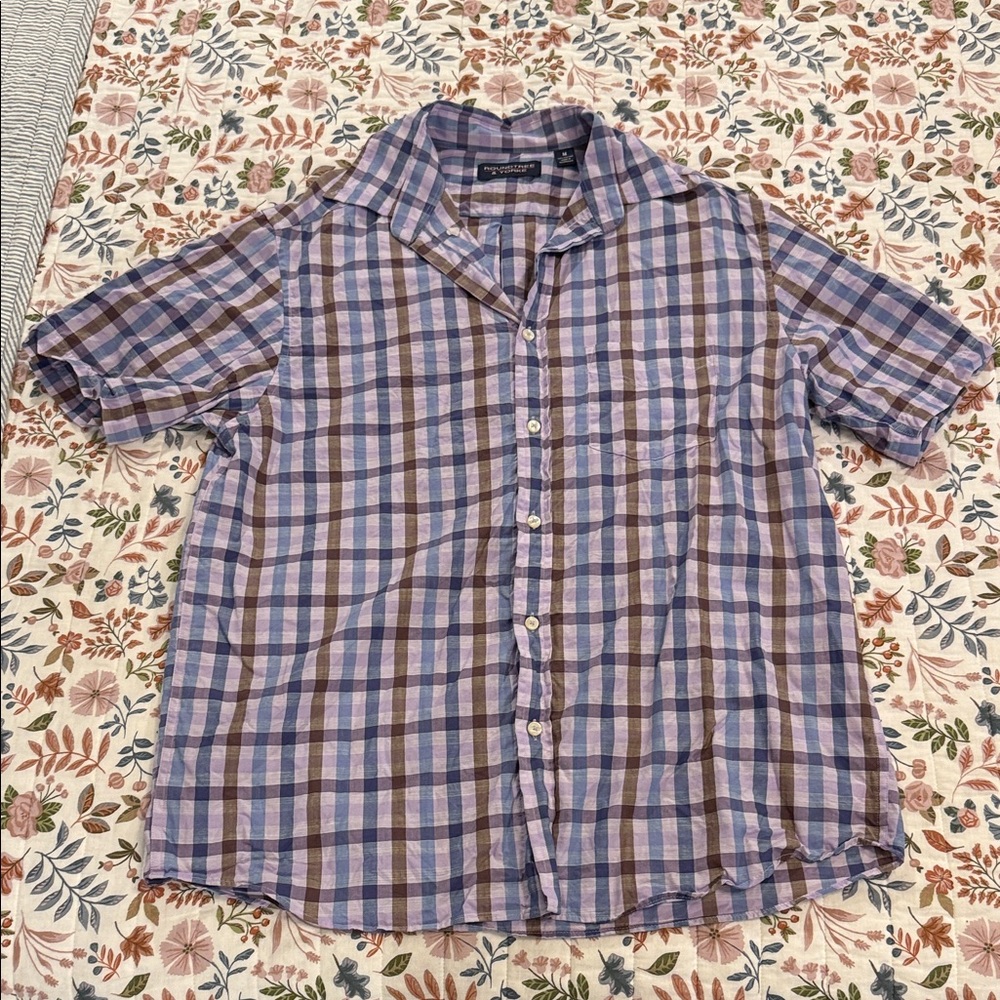 Roundtree & Yorke Purple and Brown Checkered Shirt